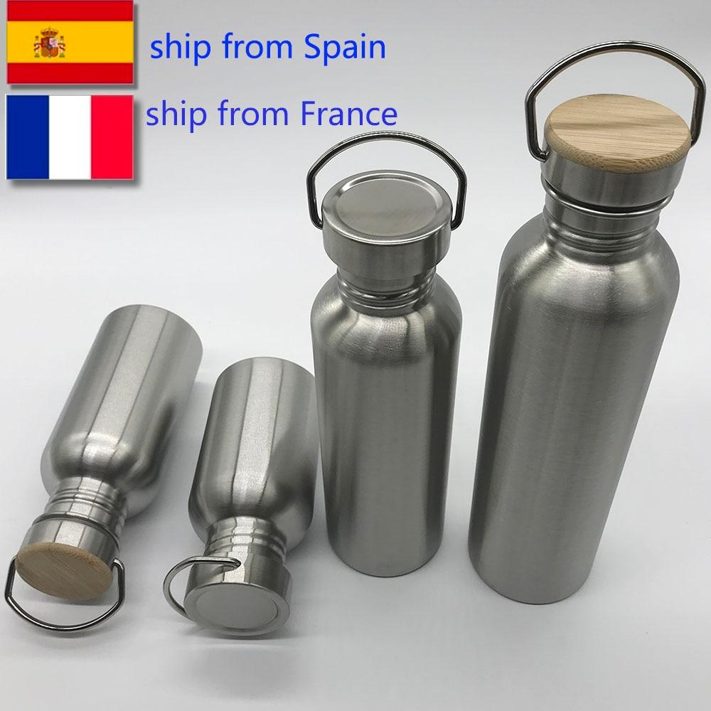 Portable Stainless Steel Water Bottle Bamboo Lid Sports Flasks Leak-proof Travel Cycling Hiking Camping Bottles BPA Free