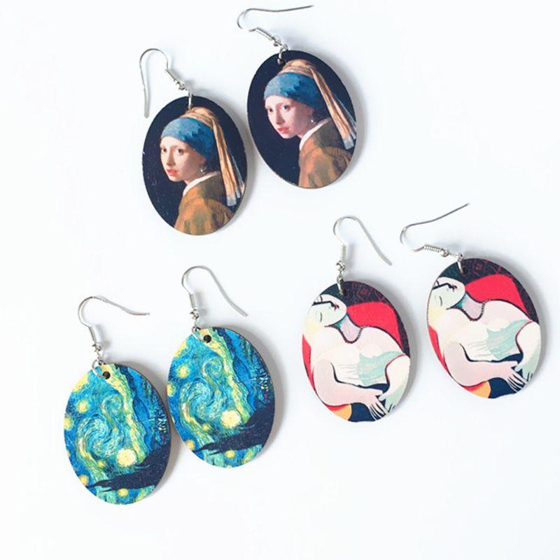 1 Pair Creative Vintage Oil Painting Earrings