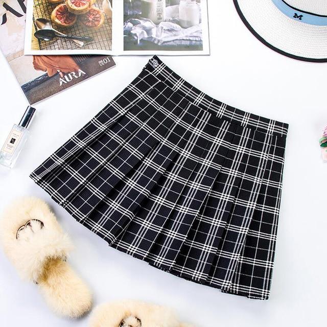 Plus Size Harajuku Short Skirt New Korean Plaid Skirt Women Zipper High Waist School Girl Pleated Plaid Skirt Sexy Mini Skirt