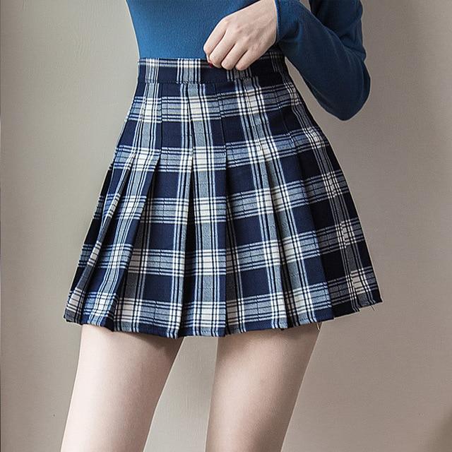 Plus Size Harajuku Short Skirt New Korean Plaid Skirt Women Zipper High Waist School Girl Pleated Plaid Skirt Sexy Mini Skirt