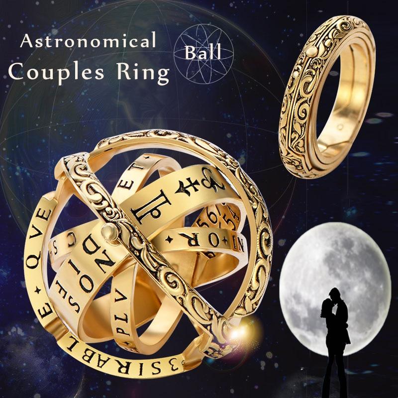 New Gold Silver Sphere Rings Vintage Universe Planet Astronomical Ball Love Couple Ring