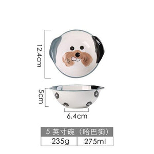 Cute Dog Dinnerware Set Kids Dinner Plate Bowls Spoon Noodle Bowl Ceramic Pet Bowl Decorative Cartoon Animal Crockery