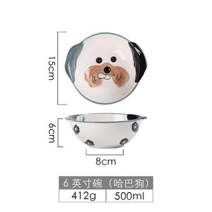 Cute Dog Dinnerware Set Kids Dinner Plate Bowls Spoon Noodle Bowl Ceramic Pet Bowl Decorative Cartoon Animal Crockery