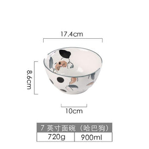 Cute Dog Dinnerware Set Kids Dinner Plate Bowls Spoon Noodle Bowl Ceramic Pet Bowl Decorative Cartoon Animal Crockery