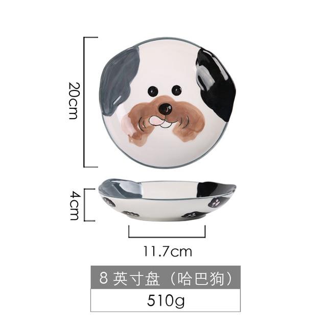 Cute Dog Dinnerware Set Kids Dinner Plate Bowls Spoon Noodle Bowl Ceramic Pet Bowl Decorative Cartoon Animal Crockery