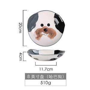 Cute Dog Dinnerware Set Kids Dinner Plate Bowls Spoon Noodle Bowl Ceramic Pet Bowl Decorative Cartoon Animal Crockery