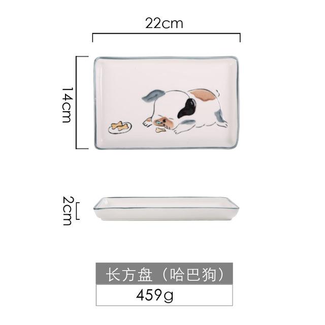 Cute Dog Dinnerware Set Kids Dinner Plate Bowls Spoon Noodle Bowl Ceramic Pet Bowl Decorative Cartoon Animal Crockery