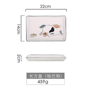 Cute Dog Dinnerware Set Kids Dinner Plate Bowls Spoon Noodle Bowl Ceramic Pet Bowl Decorative Cartoon Animal Crockery