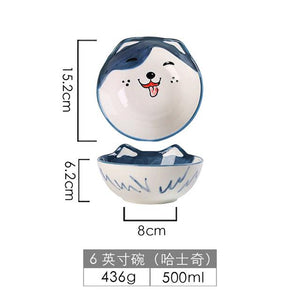 Cute Dog Dinnerware Set Kids Dinner Plate Bowls Spoon Noodle Bowl Ceramic Pet Bowl Decorative Cartoon Animal Crockery