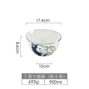 Cute Dog Dinnerware Set Kids Dinner Plate Bowls Spoon Noodle Bowl Ceramic Pet Bowl Decorative Cartoon Animal Crockery