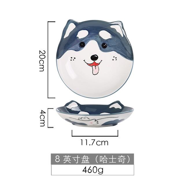 Cute Dog Dinnerware Set Kids Dinner Plate Bowls Spoon Noodle Bowl Ceramic Pet Bowl Decorative Cartoon Animal Crockery