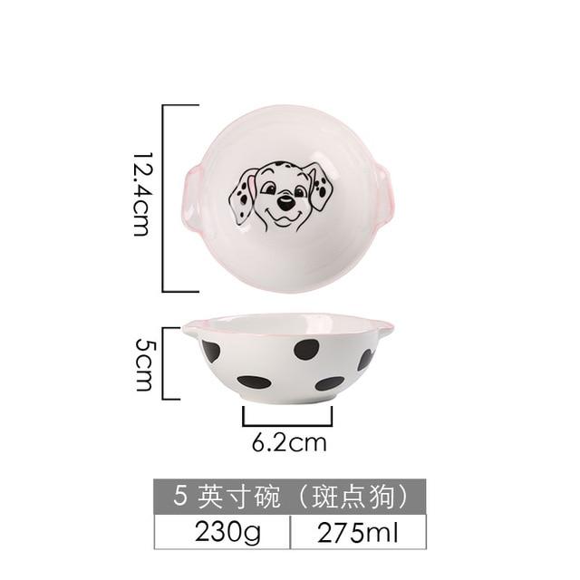 Cute Dog Dinnerware Set Kids Dinner Plate Bowls Spoon Noodle Bowl Ceramic Pet Bowl Decorative Cartoon Animal Crockery