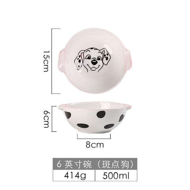 Cute Dog Dinnerware Set Kids Dinner Plate Bowls Spoon Noodle Bowl Ceramic Pet Bowl Decorative Cartoon Animal Crockery