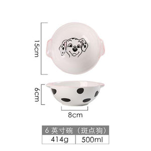 Cute Dog Dinnerware Set Kids Dinner Plate Bowls Spoon Noodle Bowl Ceramic Pet Bowl Decorative Cartoon Animal Crockery