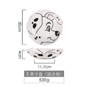 Cute Dog Dinnerware Set Kids Dinner Plate Bowls Spoon Noodle Bowl Ceramic Pet Bowl Decorative Cartoon Animal Crockery