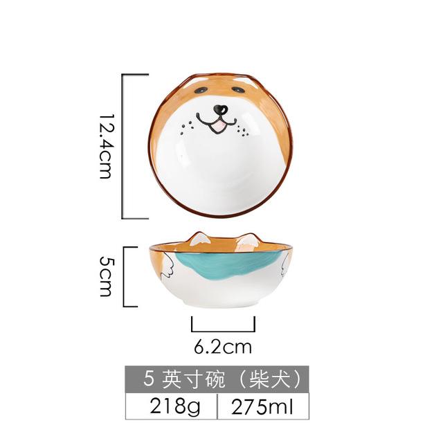 Cute Dog Dinnerware Set Kids Dinner Plate Bowls Spoon Noodle Bowl Ceramic Pet Bowl Decorative Cartoon Animal Crockery