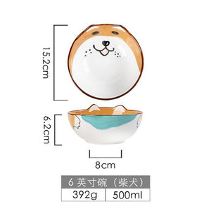 Cute Dog Dinnerware Set Kids Dinner Plate Bowls Spoon Noodle Bowl Ceramic Pet Bowl Decorative Cartoon Animal Crockery