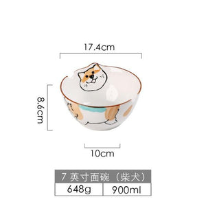 Cute Dog Dinnerware Set Kids Dinner Plate Bowls Spoon Noodle Bowl Ceramic Pet Bowl Decorative Cartoon Animal Crockery