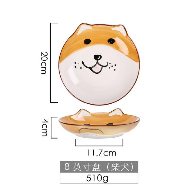 Cute Dog Dinnerware Set Kids Dinner Plate Bowls Spoon Noodle Bowl Ceramic Pet Bowl Decorative Cartoon Animal Crockery