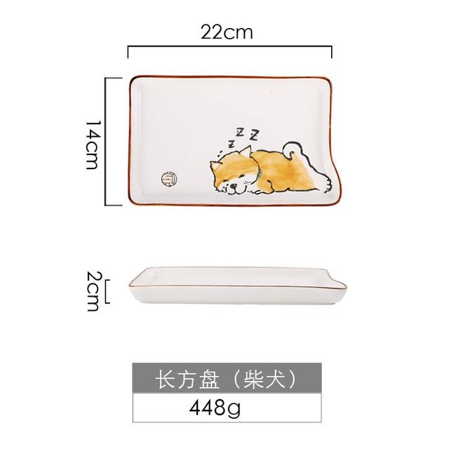 Cute Dog Dinnerware Set Kids Dinner Plate Bowls Spoon Noodle Bowl Ceramic Pet Bowl Decorative Cartoon Animal Crockery