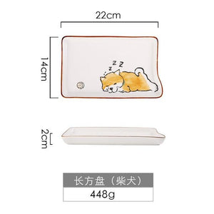 Cute Dog Dinnerware Set Kids Dinner Plate Bowls Spoon Noodle Bowl Ceramic Pet Bowl Decorative Cartoon Animal Crockery