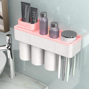 Toothbrush holder bathroom accessories toothpaste storage organizer glass for toothbrushes shelf magnetic adsorption With cup