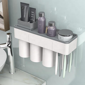 Toothbrush holder bathroom accessories toothpaste storage organizer glass for toothbrushes shelf magnetic adsorption With cup