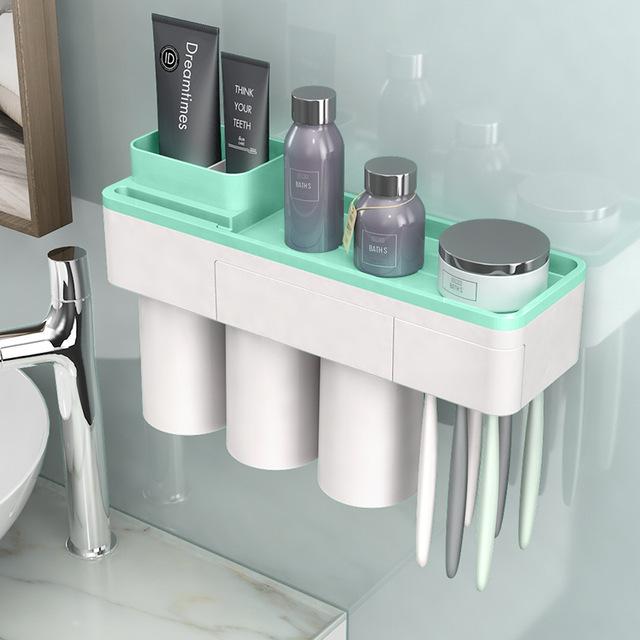 Toothbrush holder bathroom accessories toothpaste storage organizer glass for toothbrushes shelf magnetic adsorption With cup