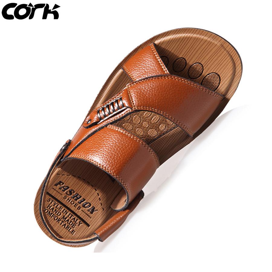 Cork Men Sandals Summer Genuine Leather Roman Sandals