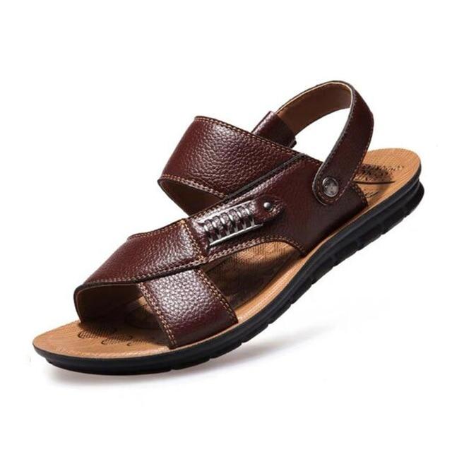 Cork Men Sandals Summer Genuine Leather Roman Sandals