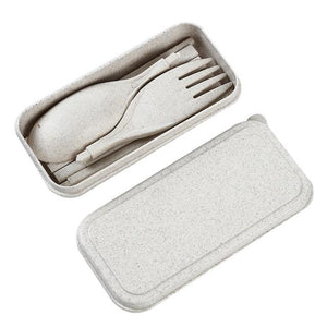 Portable Wheat Straw Fork Cutlery Set Foldable Folding Chopsticks Cutlery Set With Box  Picnic Camping Travel Tableware Set