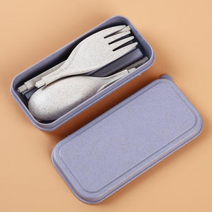 Portable Wheat Straw Fork Cutlery Set Foldable Folding Chopsticks Cutlery Set With Box  Picnic Camping Travel Tableware Set