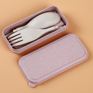 Portable Wheat Straw Fork Cutlery Set Foldable Folding Chopsticks Cutlery Set With Box  Picnic Camping Travel Tableware Set