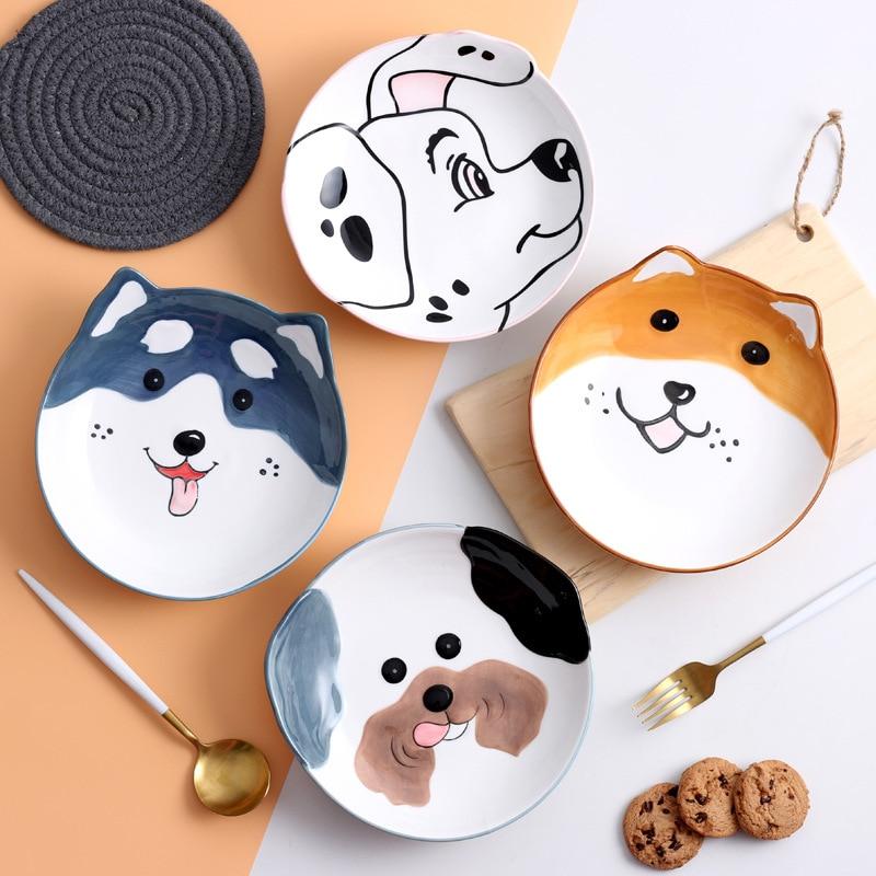 8 inch 3D Dog Dinner Plate Bowl Spoon Set Kids Noodle Bowl Ceramic Pet Bowl Decorative Plate Cartoon Animal Dinnerware Crockery