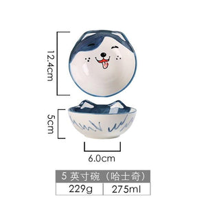 8 inch 3D Dog Dinner Plate Bowl Spoon Set Kids Noodle Bowl Ceramic Pet Bowl Decorative Plate Cartoon Animal Dinnerware Crockery