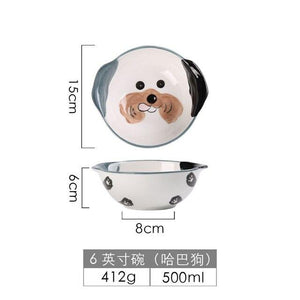 8 inch 3D Dog Dinner Plate Bowl Spoon Set Kids Noodle Bowl Ceramic Pet Bowl Decorative Plate Cartoon Animal Dinnerware Crockery