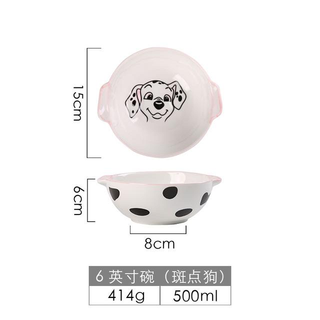 8 inch 3D Dog Dinner Plate Bowl Spoon Set Kids Noodle Bowl Ceramic Pet Bowl Decorative Plate Cartoon Animal Dinnerware Crockery