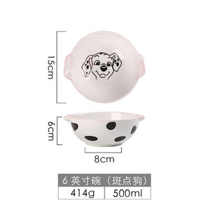 8 inch 3D Dog Dinner Plate Bowl Spoon Set Kids Noodle Bowl Ceramic Pet Bowl Decorative Plate Cartoon Animal Dinnerware Crockery