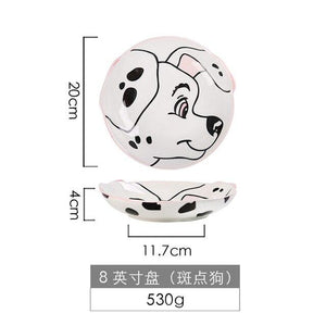 8 inch 3D Dog Dinner Plate Bowl Spoon Set Kids Noodle Bowl Ceramic Pet Bowl Decorative Plate Cartoon Animal Dinnerware Crockery