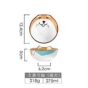 8 inch 3D Dog Dinner Plate Bowl Spoon Set Kids Noodle Bowl Ceramic Pet Bowl Decorative Plate Cartoon Animal Dinnerware Crockery