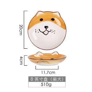 8 inch 3D Dog Dinner Plate Bowl Spoon Set Kids Noodle Bowl Ceramic Pet Bowl Decorative Plate Cartoon Animal Dinnerware Crockery