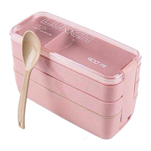 900ml Portable Healthy Material Lunch Box 3 Layer Wheat Straw Bento Boxes Microwave Dinnerware Food Storage Container Foodbox