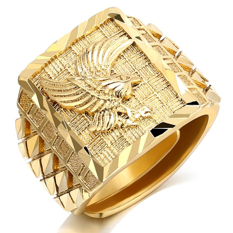 Punk Rock Eagle Men 's Ring Luxury Gold Color Resizeable To 7-11 Finger Jewelry Never Fade