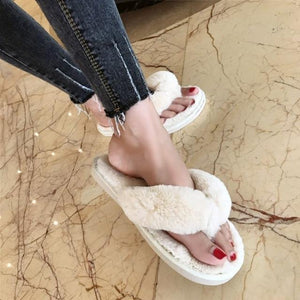 Winter Fashion Women Home Slippers Faux Fur Warm Shoes Woman Slip Ons