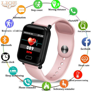 LIGE Smart Bracelet Women IP67 Waterproof Fitness Tracker Wristband Pedometer Heart Rate Monitor Sport Smart watch Android ios