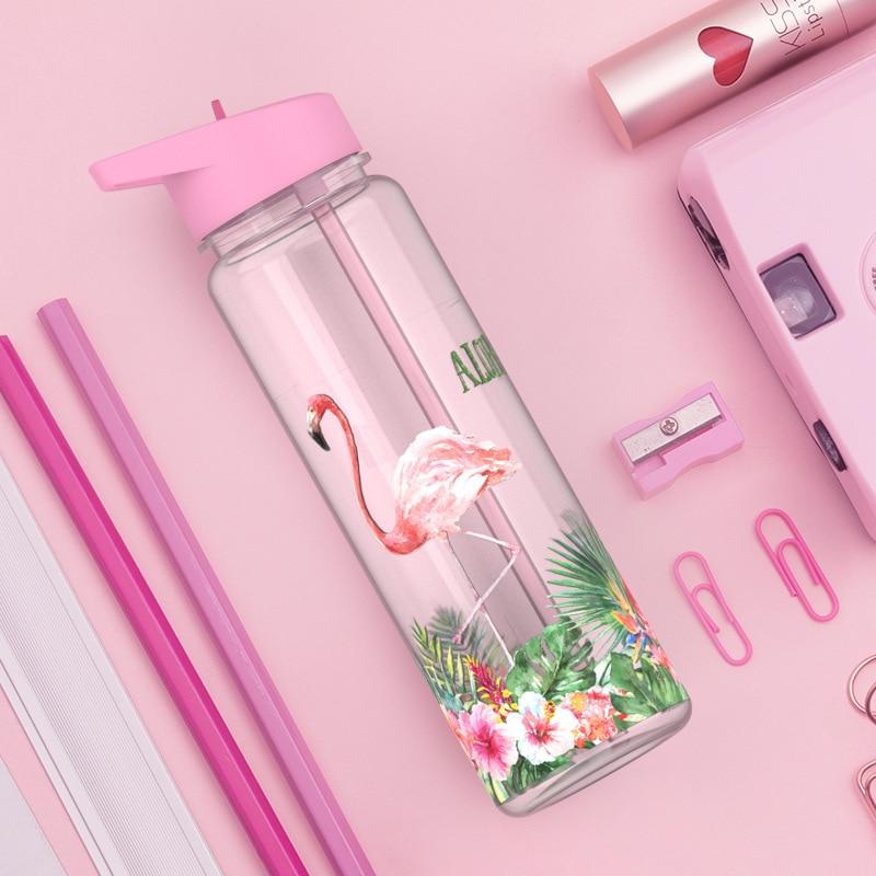 Bpa Free 750ml 100%Tritan Sports Outdoor Straw Water Bottle With Flamingos Printing My Drink Juice Handle The Unicorn Kettle