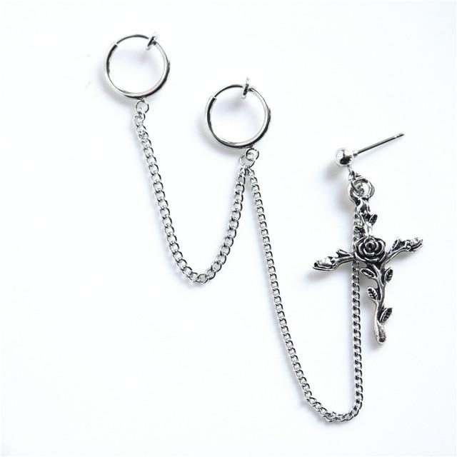 1PC European Style Fashion Vintage Long Chain Cross Zipper Drop Earrings