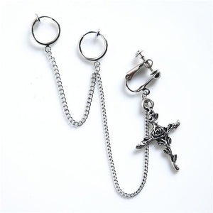 1PC European Style Fashion Vintage Long Chain Cross Zipper Drop Earrings