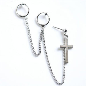 1PC European Style Fashion Vintage Long Chain Cross Zipper Drop Earrings