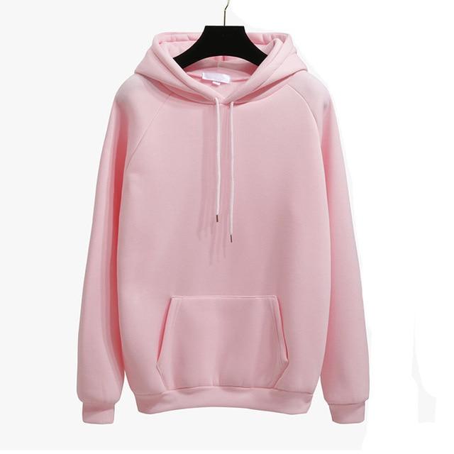 Autumn Winter Fashion Solid color Harajuku Lotus root pink Pullover Thick Loose Women Hoodies Sweatshirts Female Casual